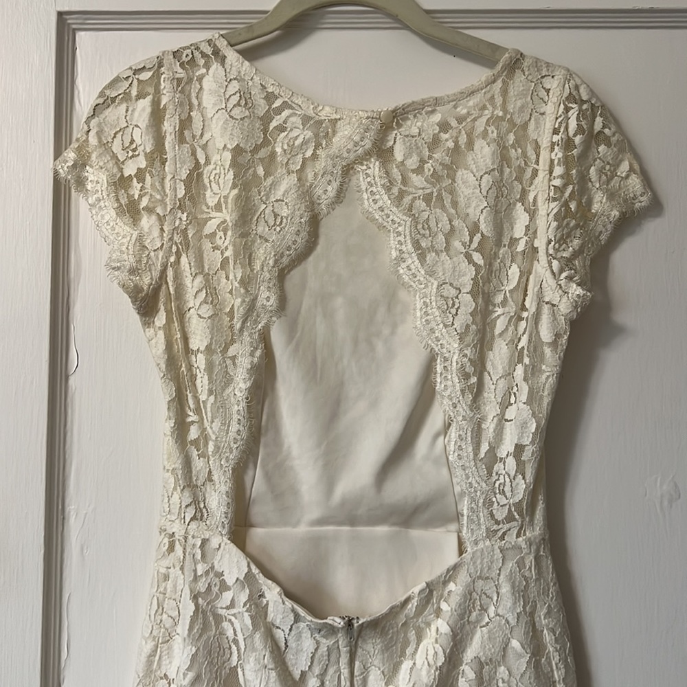 Triangle back white lace dress